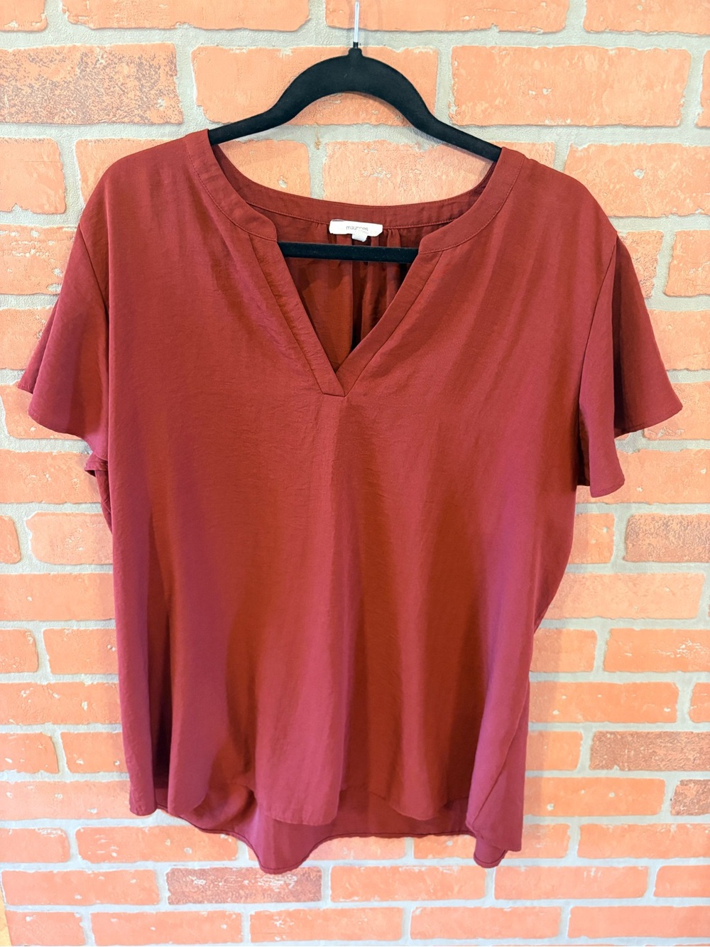 Maurices- flutter Sleeve, V-Neck Blouse, Burgundy, Size XXL